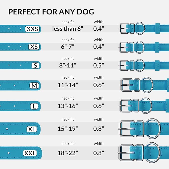 CollarDirect Rolled Leather Dog Collar, Soft Padded Round Puppy Collar, Handmade Genuine Leather Collar Dog Small Large Cat Collars 13 Colors (6-7 Inch, Light Blue Textured)