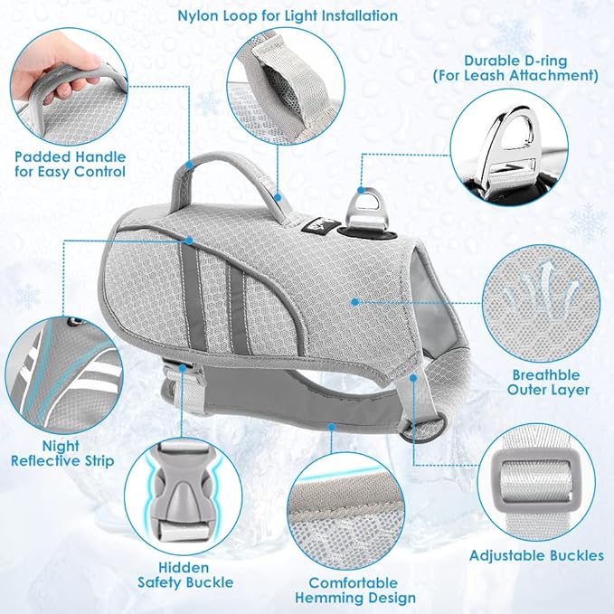 SlowTon Dog Cooling Vest - Cooling Shirt for Dogs, Evaporative Instant Cooling Vest Harness with Ice Pack Pocket, Lightweight Breathable Reflective Dog Cooling Jacket for Large Medium Small Dogs, S