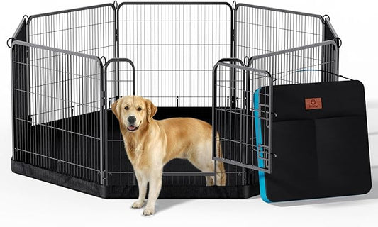PJYuCien Dog Playpen Plus Storage Bag for Camping, 24" H Portable Dog Pen with Extra Hard Bottom, Heavy Duty Puppy Playpen for Puppies/Small Dogs, 8 Panels