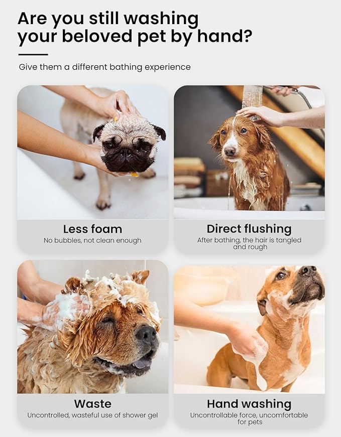 Dog Bath Brush, Pet Shampoo Brush Scrubber Massage Dispenser, Soft Silicone Grooming Shower Brush for Short Long Haired Dogs and Cats Washing, Blue