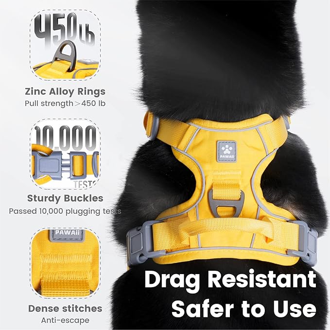 Pawaii Pineapple Yellow Dog Harness, XS, Soft Padded, No Pull, Adjustable, Breathable Mesh, Reflective Strips, Digital ID Tag, Animal Harness for Small Dogs