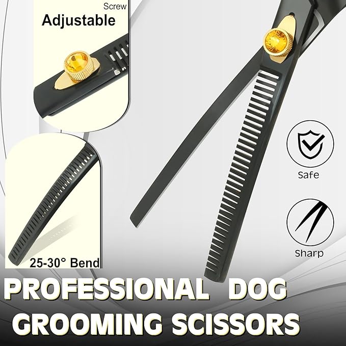 Curved Thinner Dog Scissors - Ergonomic Updated Dog Grooming Scissors Sharp Curved Blender Dog Shears 440C Stainless Steel Grooming Shears Professional Pet Shears for Groomer