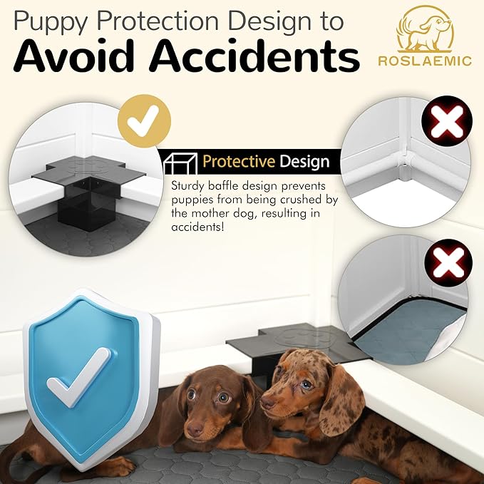 2 Room Whelping Box for Dogs and Puppies with Rails, 96" L x 48" W x 19" H, Suitable for Large/Extra Large Dogs, White