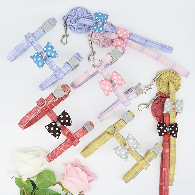 Harness Set Pet Leashs Walking Training Cute Polka Dot Bow Pet Summer Set Adjustable for Small Medium Large Dogs Cute Dog Harness Puppy Harness Soft Small Dog Vest for Small Girl Dogs(Red,L)
