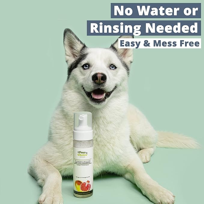 Paw Choice Dry Shampoo for Dogs - Waterless No-Rinse Foam for Odor Removal, Cleaning, Conditioning - Hypoallergenic, Natural - Safe for Sensitive Skin - Made in USA - Mango Pomegranate Scent