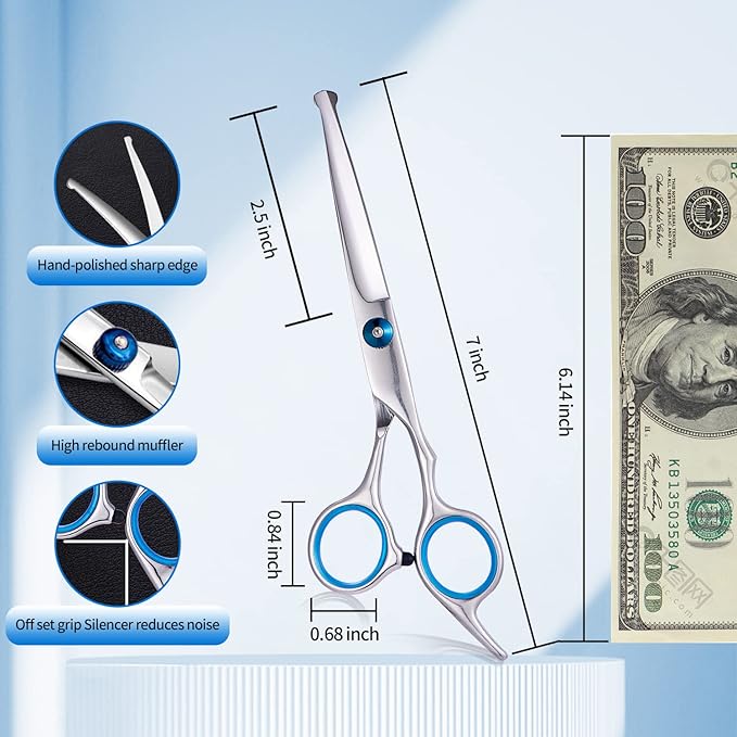 Professional Dog Grooming Scissors Kit with Round Tip Pet Grooming Scissors Kit-Straight & Thinning & Curved Pet Trimming Cutting Shears & Comb Set for Dog & Cat Grooming