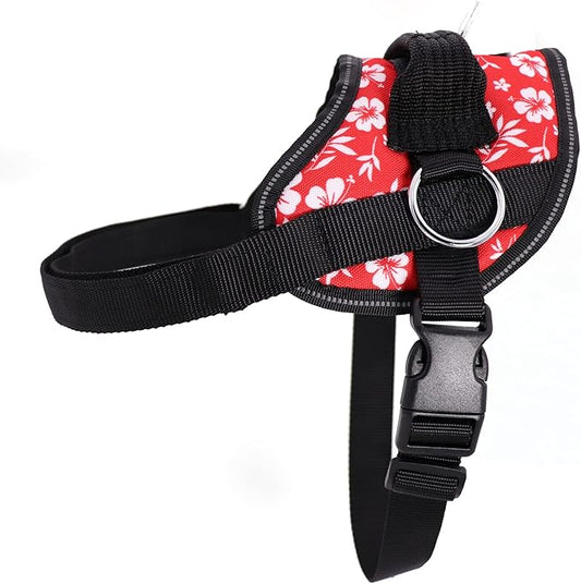 Bark Appeal Red Hibiscus No-Pull Dog Harness for Extra Small to Small Sized Pets – Adjustable, Reflective Vest with 3 Leash Clips for Added Control, Easy Walks & Training – Small