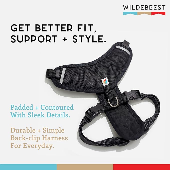 Dog Harness, Puppy Harness, Soft Harness for Dogs, Comfortable Dog Harness, Small Dog Harness, Dog Harness with Padding, Snug Fit Design, 4 Point Adjustable - Wildebeest (M - 22~28 inch Girth, Black)