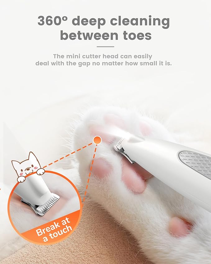 Dog Paw Trimmer with LED Light, Ultra-Low Noise Paw Trimmer for Dogs, Cordless Dog Clippers for Grooming with LED Display, Type-C Rechargeable Pet Clippers for Pads, Ears, Eyes, Face, Rump