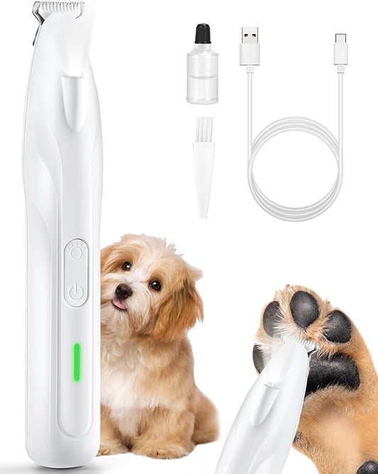 Paw Trimmer, 2 Speed Low Noise Dog Clippers for Grooming, Cordless Rechargeable Dog Hair Trimmer with LED Light, Widen Blade Cat Pet Hair Shaver for Paws, Eyes, Ears, Face, Rump (White)