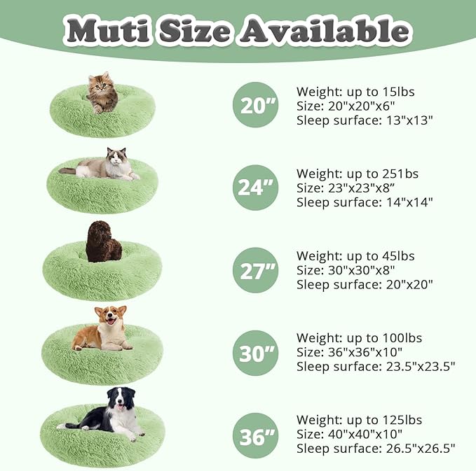 JOLLYVOGUE Dog Beds, Calming Small Dog Bed, Anti-Anxiety Dog Bed for Small Dogs, Fluffy Donut Dog Bed, Cozy Dog Cat Cushion Bed for Small Medium Dogs (24")