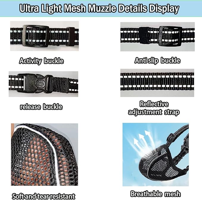 Large Dog Muzzle, Muzzle for Large Dogs to Prevent Eating/Chewing/Biting, Breathable Reflective Adjustable Medium Dog Accessories Dog Muzzle (Black, M)