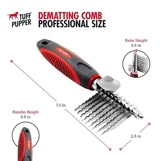 Dematting Comb For Dogs & Cats – Detangling Brush Tool For Dogs Easily & Safely Remove Dead, Matted Or Knotted Hair | Ergonomic, No-Slip Safety Handle Provides Precision Control