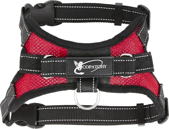 Dog Harness Small Sized Dog - All Weather Mesh overhead adjustable no pull Vest Puppy reflective Harness with handle for Small and Medium Dogs by Copatchy - Harness (Red) Small