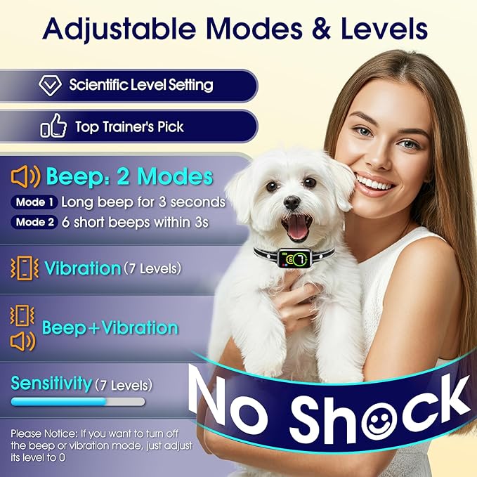 Dog Bark Collar 2 Pack, Smart Bark Collar for Small Medium Large Dogs, Safe & Humane Dog Barking Collar, Automatic Anti Bark Collar with Adjustable Beep Vibration Modes and 7 Sensitivity,Black