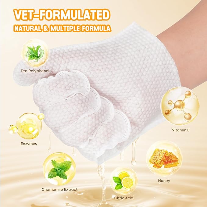 NEENCE Extra Thick Pet Glove Wipes for Dogs & Cats, Dog Washing Gloves Cleaning Deodorizing for Paws,Butt and Body, Cat Bathing Gloves Wipes Suitable for Daily Care and Travelling