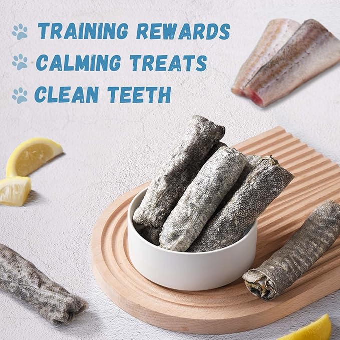 Cod Skins Dog Treats, All-Natural Chew Fish Skin Rolls, Rawhide-Free Natural One-Ingredient Healthy Dog Treat, Rich in Omega3 Protein 10.6 OZ