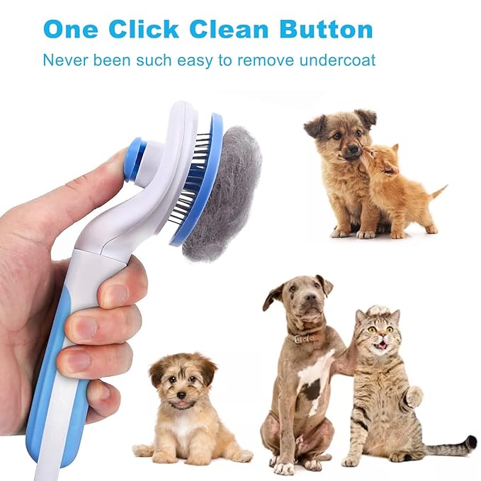 Self-Cleaning Slicker Brush for Pet Grooming - Massaging Tool for Long and Short Hair, Gently Removes Loose Undercoat and Mats