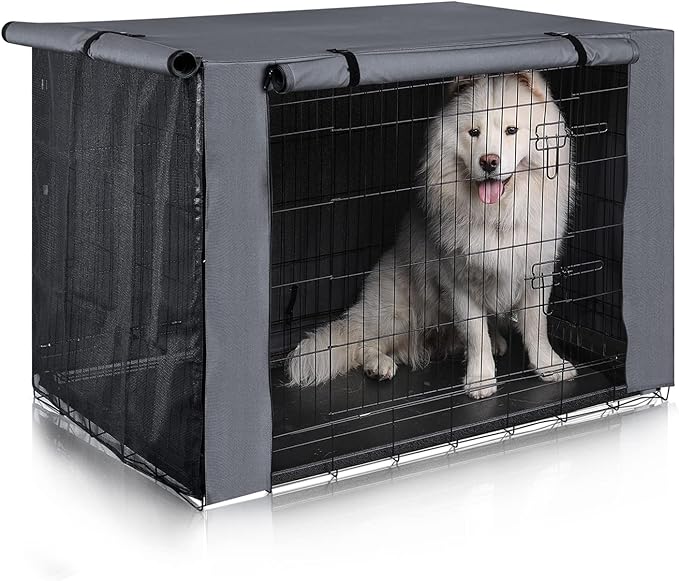 PINGKO Durable Dog Crate Cover-Water Resistant Breathing Lightweight 600D Polyester Fits for 36 42 48 Inches Wire Pet Kennel Covers (42 Inch)
