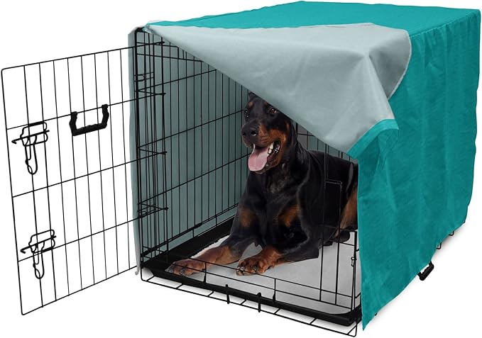 Lunarable Abstract Dog Crate Cover, Classic Monochrome Design Meander Greek Motif Repetition Illustration, Easy to Use Pet Kennel Cover for Medium Large Dogs, 42 Inch, Teal and Dark Turquoise