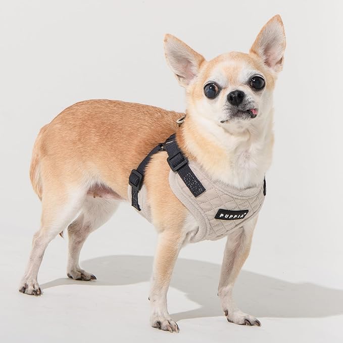 Puppia Irvin Comfort Dog Harness Step-in Warm Winter Diamond Pattern Adjustable Neck and Chest for Small and Medium Dog, Cream, Medium