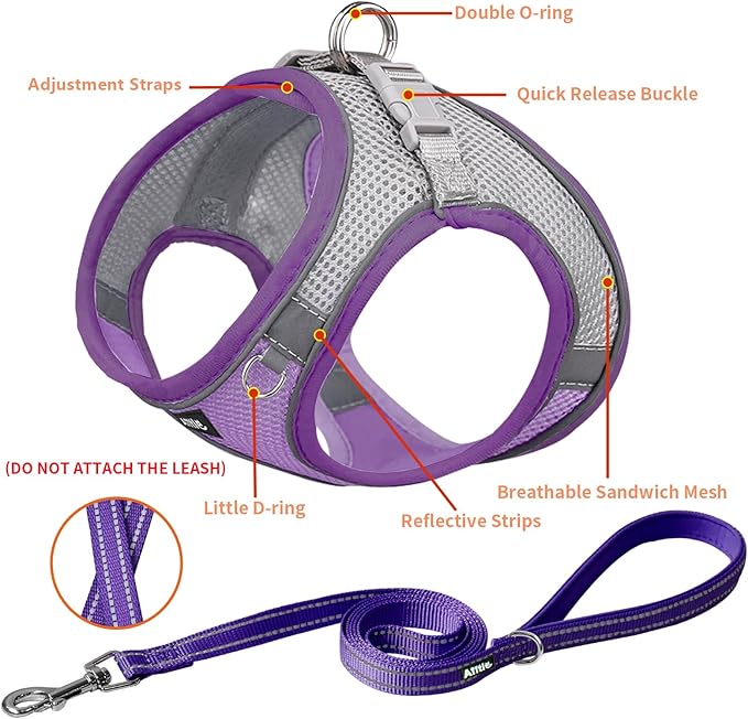 AIITLE Easy Walk Dog Harness and Leash Set - Pet Supply No Pull, Step in Adjustable Dog Harness with Padded Vest for Spring, Dog Harness No Choke Over, Easy to Put on Medium Dogs Purple L