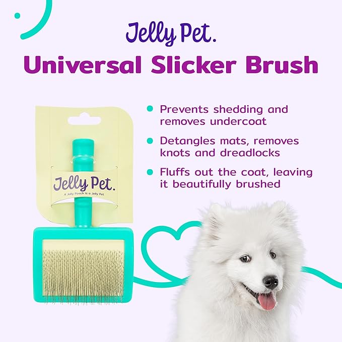Jelly Pet Universal Slicker Brush for Dogs, Grooming Brush, Remove Tangles and Dead Undercoat, Tuffer Than Tangles, Doodle Huskie Sheep Dog Golden Retriever German Shepherd, Firm Pins, Teal, Large