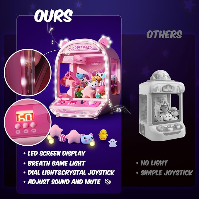 Skirfy Large Claw Machine Arcade Toy with LED Light & Adjustable Sound,16" Candy Dispenser Toys Mini Vending Machine for Kids Christmas Birthday Big Gifts for Girls Boys Ages 6+
