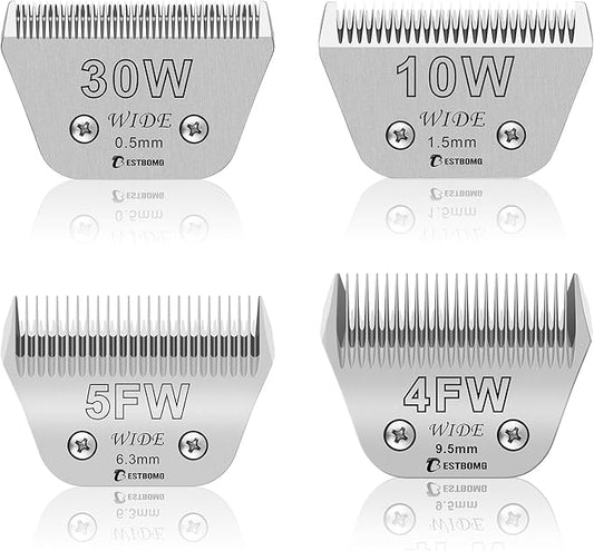 BESTBOMG Size 30W+10W+5FW+4FW Wide Detachable Pet Dog Grooming Blades Kit-Cutting Length 1/50" to 3/8"(0.5-9.5mm),Compatible with Andis,Oster A5,Wahl km10 Clippers