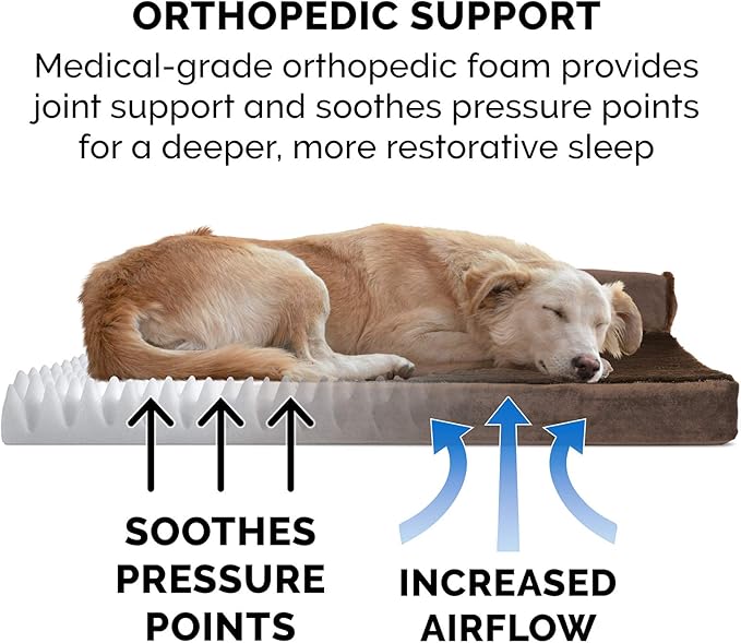 Furhaven Orthopedic Dog Bed for Large/Medium Dogs w/ Removable Bolsters & Washable Cover, For Dogs Up to 55 lbs - Plush & Velvet L Shaped Chaise - Sable Brown, Large