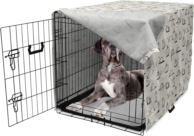 Lunarable Pet Dog Crate Cover, Funny Cat Characters Sketch Art Style Friendly Playful Kitties Lazy Fluffy Animals, Easy to Use Pet Kennel Cover for Medium Large Dogs, 48 Inch, Beige Black