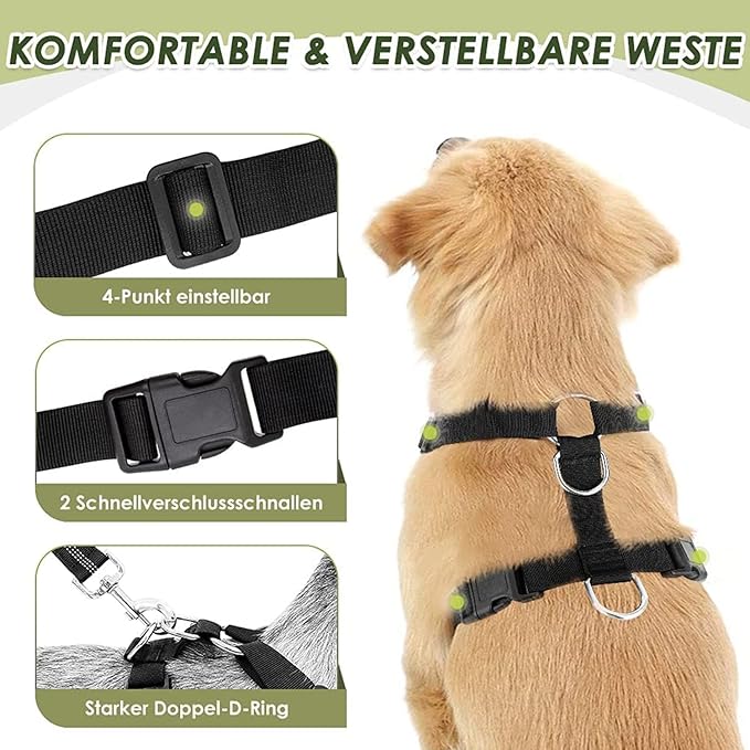 Lukovee Dog Safety Vest Harness with Seatbelt, Dog Car Harness Seat Belt Adjustable Pet Harnesses Double Breathable Mesh Fabric with Car Vehicle Connector Strap for Dog (XXX-Small, Blue-Double Clip)