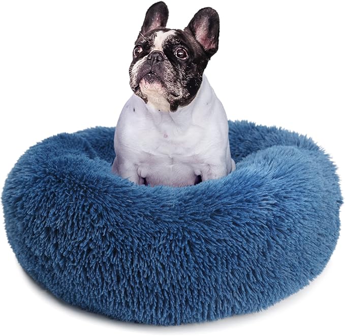 Puppy Bed for Calming Dog 23 Inches Navy Blue Anti-Anxiety Donut Dog Bed for Small Medium Dogs Washable Fuzzy Dog Bed Fits up to 15 lbs Pets Beds for Small Dog