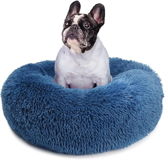 Puppy Bed for Calming Dog 23 Inches Navy Blue Anti-Anxiety Donut Dog Bed for Small Medium Dogs Washable Fuzzy Dog Bed Fits up to 15 lbs Pets Beds for Small Dog