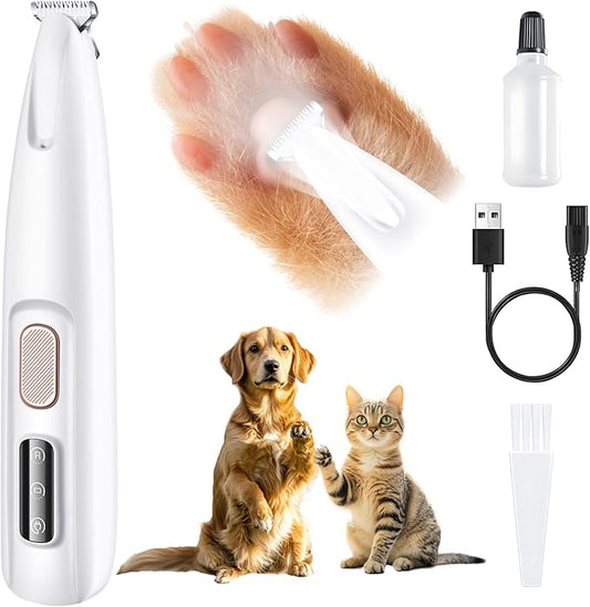 Dog Paw Trimmer with LED Light, Paw Trimmer for Dogs Electric, Pet Hair Clippers Rechargeable Low Noise, Grooming Shaver for Cat's Eyes Face Ears Feet, Fully Waterproof (White)