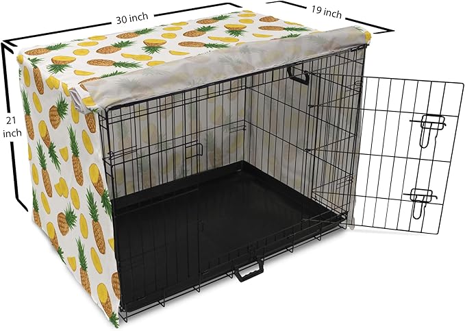 Lunarable Pineapple Dog Crate Cover, Sliced in Half Ananas Exotic Fruit Rhythmic Retro Look Print, Easy to Use Pet Kennel Cover for Cats & Medium Dogs, 30 Inch, Mustard Fern Green