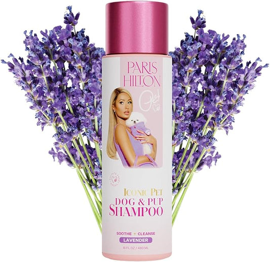 Paris Hilton Dog Shampoo - Gentle Calming Lavender Scent, Sulfate-Free Vegan & Hypoallergenic for All Dog Breeds, with Oatmeal & Aloe for Healthy Coats & Salon-Quality Grooming, 16oz (480ml)