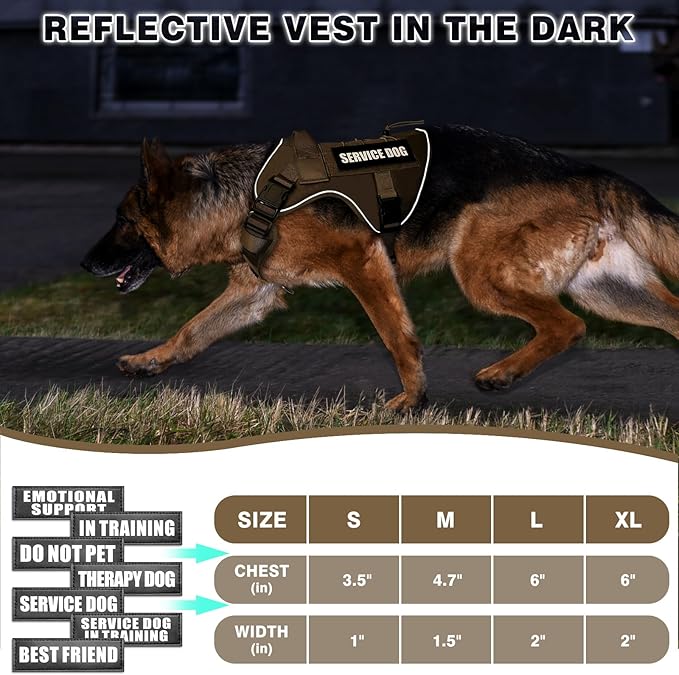 WINSEE Mesh Design Service Dog in Training Harness with 7 Pet Patches, Breathable Tactical No Pull Dog Molle Vest with Handle for Large Dog, Military Dog Harness for Walking Hiking