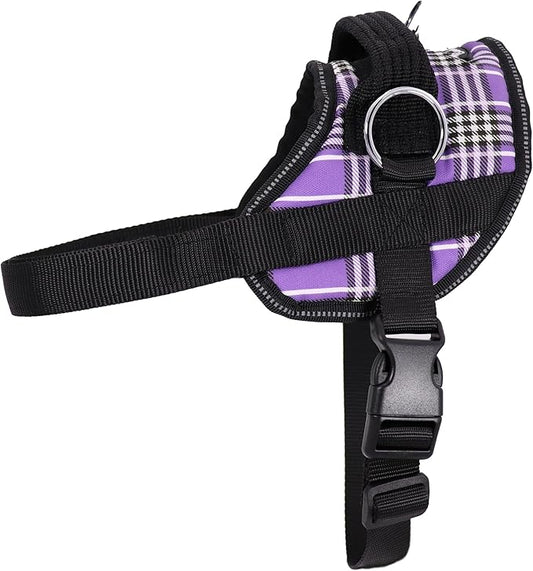 Bark Appeal Purple Plaid No-Pull Dog Harness for Extra Small to Small Sized Pets – Adjustable, Reflective Vest with 3 Leash Clips for Added Control, Easy Walks & Training – Small