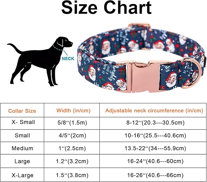 Maca Bates Christmas Dog Collar Cotton Soft Santa Claus Dog Collar with Metal Buckle Winter Dog Collar Adjustable for Small Medium Large Dog