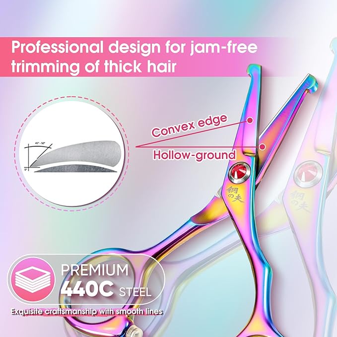 Small Dog Grooming Scissor -Rainbow Nose Hair Scissors with Safe Round Tips, Pet Scissors for Detailed Trimming, Japanese Stainless Steel,Ideal Gift