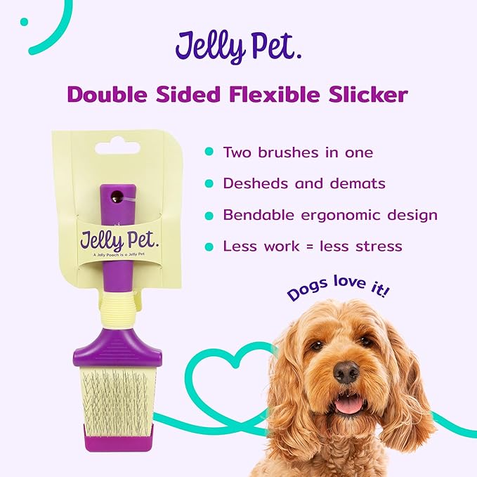 Jelly Pet Double Sided Dog Slicker Brush, Longer Pins, Flexible Head, Fine/Coarse Sides, Removes Unwanted Tangles, Medium, Pink