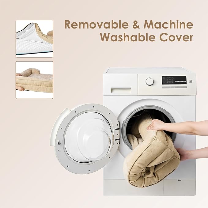 EHEYCIGA Orthopedic Dog Beds for Large Dogs, Waterproof Memory Foam Large Dog Bed with Sides, Non-Slip Bottom and Egg-Crate Foam Large Dog Couch Bed with Washable Removable Cover, Greige