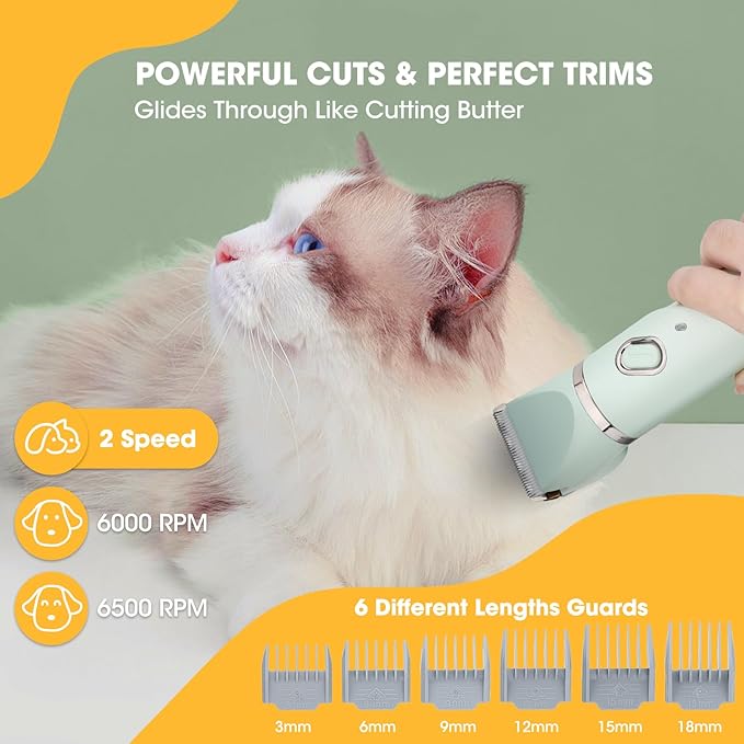 Upgrade Dog Grooming Kit, Cordless Dog Paw Trimmer, 4 in 1 Low Noise Pets Hair Clipper Grooming Kit, 2-Speed Nail Grinder with Stainless Steel Blade for Small Pet with Thick Coats (Green)