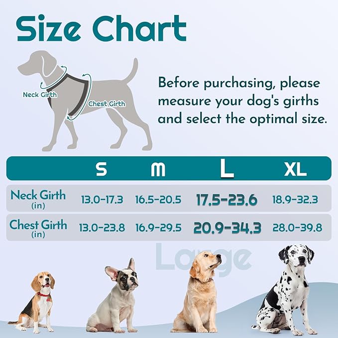 Eagloo Dog Harness for Large Dogs, Easy Wearing with 3 Buckles, Adjustable No Pull Pet Harness with 2 Rings for Walking, No Chock Reflective Soft Padded Vest with Control Handle, Red & Teal, L