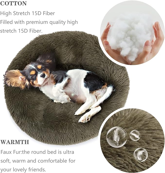 Puppy Bed for Calming Dog 23 Inches Green Anti-Anxiety Donut Dog Bed for Small Medium Dogs Washable Fuzzy Dog Bed Fits up to 15 lbs Pets Beds for Small Dog