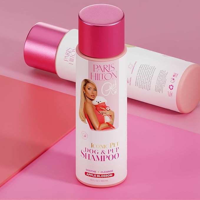 Paris Hilton Dog Shampoo - Sweet Floral Apple Blossom Scent, Sulfate-Free Vegan & Hypoallergenic for All Dog Breeds, with Oatmeal & Aloe for Healthy Coats & Salon-Quality Grooming, 16oz (480ml)