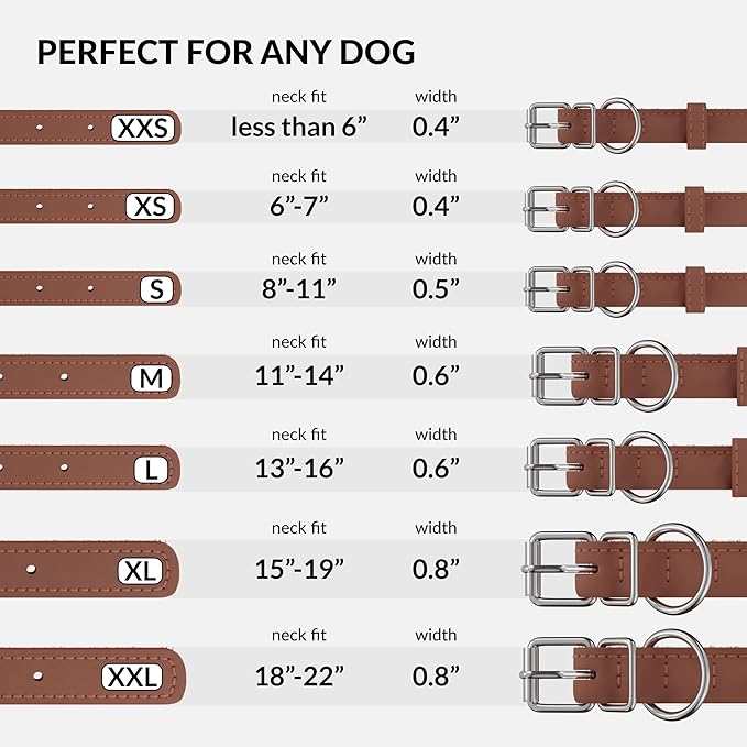 CollarDirect Rolled Leather Dog Collar, Soft Padded Round Puppy Collar, Handmade Genuine Leather Collar Dog Small Large Cat Collars 13 Colors (15-19 Inch, Cinnamon Smooth)