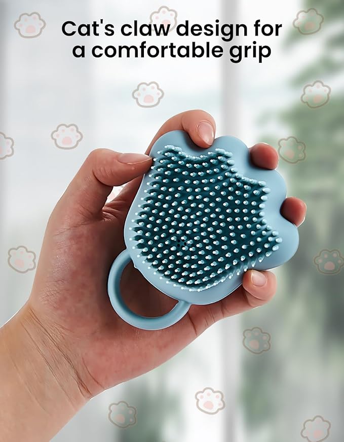 Dog Bath Brush, Pet Shampoo Brush Scrubber Massage Dispenser, Soft Silicone Grooming Shower Brush for Short Long Haired Dogs and Cats Washing, Blue