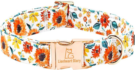 Lionheart glory Dog Collar Sunflower Print Dogs Collar Spring Summer Cute Collars Dog Girl or Boy Soft Durable Adjustable Dog Collars for Small Dogs Pet Gift